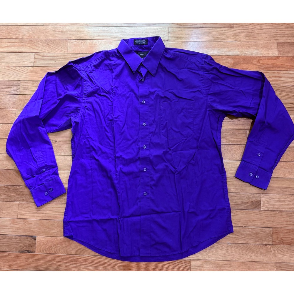 Marquis Mens Purple Long Sleeve Dress Shirt 16.5 36-37 Cotton Blend Button Down